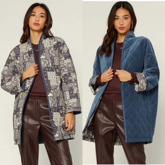 NWT Current Air Anthropologie OVERSIZED Reversible Long Quilted Jacket Blue - Picture 1 of 9